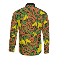 New Zealand Kowhai Flowers Long Sleeve Button Shirt Maori Koru Pattern