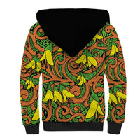 New Zealand Kowhai Flowers Sherpa Hoodie Maori Koru Pattern