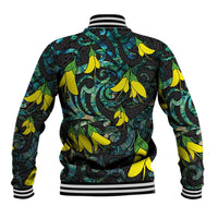 New Zealand Kowhai Flowers Baseball Jacket Maori Koru Pattern With Paua Shell Style