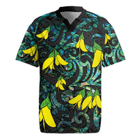 New Zealand Kowhai Flowers Rugby Jersey Maori Koru Pattern With Paua Shell Style