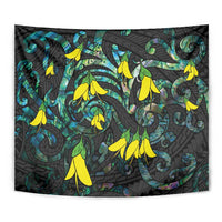 New Zealand Kowhai Flowers Tapestry Maori Koru Pattern With Paua Shell Style