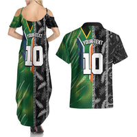 Custom Aotearoa South Africa Rugby Freedom Cup Couples Matching Summer Maxi Dress and Hawaiian Shirt Maori Silver Fern Art and Sporty Flag SA - Polynesian Pride