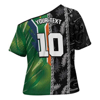 Custom Aotearoa South Africa Rugby Freedom Cup Cross Shoulder Shirt Maori Silver Fern Art and Sporty Flag SA - Polynesian Pride