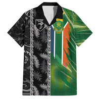 Custom Aotearoa South Africa Rugby Freedom Cup Family Matching Long Sleeve Bodycon Dress and Hawaiian Shirt Maori Silver Fern Art and Sporty Flag SA - Polynesian Pride
