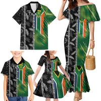 Custom Aotearoa South Africa Rugby Freedom Cup Family Matching Mermaid Dress and Hawaiian Shirt Maori Silver Fern Art and Sporty Flag SA - Polynesian Pride