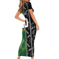 Custom Aotearoa South Africa Rugby Freedom Cup Family Matching Short Sleeve Bodycon Dress and Hawaiian Shirt Maori Silver Fern Art and Sporty Flag SA - Polynesian Pride