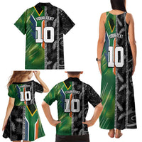 Custom Aotearoa South Africa Rugby Freedom Cup Family Matching Tank Maxi Dress and Hawaiian Shirt Maori Silver Fern Art and Sporty Flag SA - Polynesian Pride