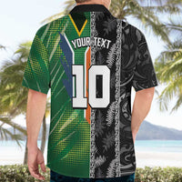 Custom Aotearoa South Africa Rugby Freedom Cup Hawaiian Shirt Maori Silver Fern Art and Sporty Flag SA - Polynesian Pride