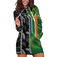 Custom Aotearoa South Africa Rugby Freedom Cup Hoodie Dress Maori Silver Fern Art and Sporty Flag SA - Polynesian Pride
