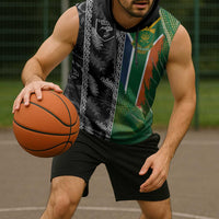 Custom Aotearoa South Africa Rugby Freedom Cup Sleeveless Hoodie Maori Silver Fern Art and Sporty Flag SA - Polynesian Pride