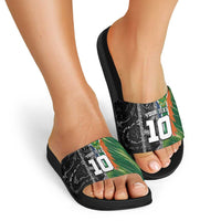 Custom Aotearoa South Africa Rugby Freedom Cup Slide Sandals Maori Silver Fern Art and Sporty Flag SA - Polynesian Pride
