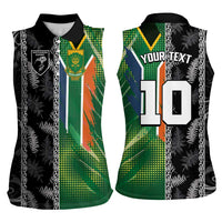 Custom Aotearoa South Africa Rugby Freedom Cup Women Sleeveless Polo Shirt Maori Silver Fern Art and Sporty Flag SA - Polynesian Pride