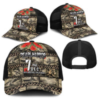 Pearl Harbor Remembrance Day Personalized Baseball Net Cap Memories of December 7 with Red Poppy Lei - Polynesian Pride
