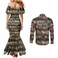 Pearl Harbor Remembrance Day Personalized Couples Matching Mermaid Dress and Long Sleeve Button Shirt Memories of December 7 with Red Poppy Lei LT03 - Polynesian Pride