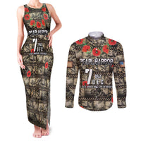 Pearl Harbor Remembrance Day Personalized Couples Matching Tank Maxi Dress and Long Sleeve Button Shirt Memories of December 7 with Red Poppy Lei LT03 Beige - Polynesian Pride