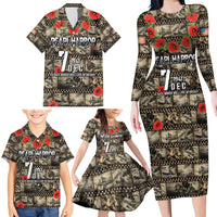 Pearl Harbor Remembrance Day Personalized Family Matching Long Sleeve Bodycon Dress and Hawaiian Shirt Memories of December 7 with Red Poppy Lei LT03 - Polynesian Pride