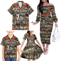 Pearl Harbor Remembrance Day Personalized Family Matching Off The Shoulder Long Sleeve Dress and Hawaiian Shirt Memories of December 7 with Red Poppy Lei - Polynesian Pride