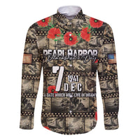 Pearl Harbor Remembrance Day Personalized Family Matching Off Shoulder Maxi Dress and Hawaiian Shirt Memories of December 7 with Red Poppy Lei LT03 Dad's Shirt - Long Sleeve Beige - Polynesian Pride