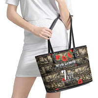 Pearl Harbor Remembrance Day Leather Tote Bag Memories of December 7 with Red Poppy Lei - Polynesian Pride