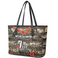 Pearl Harbor Remembrance Day Leather Tote Bag Memories of December 7 with Red Poppy Lei - Polynesian Pride