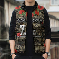 Pearl Harbor Remembrance Day Personalized Sleeveless Puffer Jacket Memories of December 7 with Red Poppy Lei - Polynesian Pride