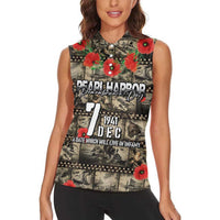 Pearl Harbor Remembrance Day Personalized Women Sleeveless Polo Shirt Memories of December 7 with Red Poppy Lei - Polynesian Pride