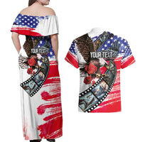 Pearl Harbor Remembrance Day Personalized Couples Matching Off Shoulder Maxi Dress and Hawaiian Shirt Lest We Forget - The Bald Eagle Remembers - Polynesian Pride