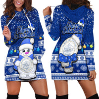 Palau Christmas Hoodie Dress Snowman Hugs Palau Coat of Arms Maori Pattern Blue Style LT03 - Polynesian Pride