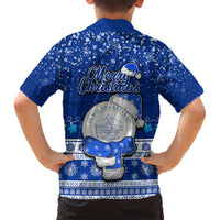 Palau Christmas Kid Hawaiian Shirt Snowman Hugs Palau Coat of Arms Maori Pattern Blue Style LT03 - Polynesian Pride