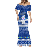 Palau Christmas Mermaid Dress Snowman Hugs Palau Coat of Arms Maori Pattern Blue Style LT03 - Polynesian Pride