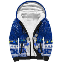 Palau Christmas Sherpa Hoodie Snowman Hugs Palau Coat of Arms Maori Pattern Blue Style LT03 Unisex Blue - Polynesian Pride
