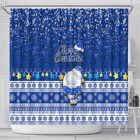Palau Christmas Shower Curtain Snowman Hugs Palau Coat of Arms Maori Pattern Blue Style LT03 - Polynesian Pride