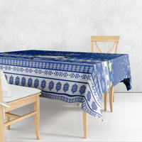 Palau Christmas Tablecloth Snowman Hugs Palau Coat of Arms Maori Pattern Blue Style LT03 - Polynesian Pride