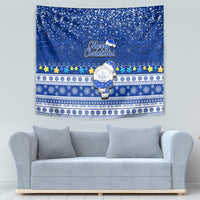 Palau Christmas Tapestry Snowman Hugs Palau Coat of Arms Maori Pattern Blue Style LT03 - Polynesian Pride