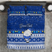 Personalised Palau Christmas Bedding Set Snowman Hugs Palau Coat of Arms Maori Pattern Blue Style LT03 Blue - Polynesian Pride