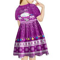 Palau Christmas Kid Short Sleeve Dress Snowman Hugs Palau Coat of Arms Maori Pattern Pink Style LT03 - Polynesian Pride