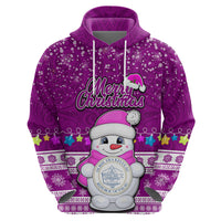 Personalised Palau Christmas Hoodie Snowman Hugs Palau Coat of Arms Maori Pattern Pink Style LT03 - Polynesian Pride