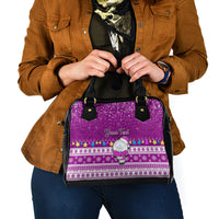 Personalised Palau Christmas Shoulder Handbag Snowman Hugs Palau Coat of Arms Maori Pattern Pink Style LT03 - Polynesian Pride