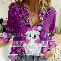 Personalised Palau Christmas Women Casual Shirt Snowman Hugs Palau Coat of Arms Maori Pattern Pink Style LT03 Female Pink - Polynesian Pride