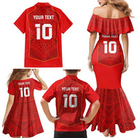Custom Mate Ma'a Tonga Rugby Family Matching Mermaid Dress and Hawaiian Shirt Ngatu Tribal Motifs Sporty Style - Polynesian Pride