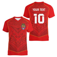 Custom Mate Ma'a Tonga Rugby Women V-Neck T-Shirt Ngatu Tribal Motifs Sporty Style - Polynesian Pride