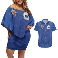 Custom Samoa Rugby Couples Matching Off Shoulder Short Dress and Hawaiian Shirt Tatau Tribal Motifs Sporty Style - Polynesian Pride