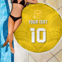 Custom Niue Rugby Beach Blanket Hiapo Tribal Motifs Sporty Style - Polynesian Pride