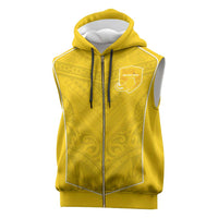 Custom Niue Rugby Sleeveless Zip Hoodie Hiapo Tribal Motifs Sporty Style LT03 Yellow - Polynesian Pride