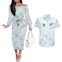 Custom New Zealand Football Couples Matching Off The Shoulder Long Sleeve Dress and Hawaiian Shirt The Whites-Aotearoa Inspired LT03 White - Polynesian Pride