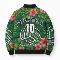 Custom Hawaii Volleyball Bomber Puffer Jacket Kakau Abstract and Tropical Plants Green Color - Polynesian Pride