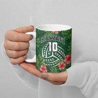 Custom Hawaii Volleyball Ceramic Mug Kakau Abstract and Tropical Plants Green Color - Polynesian Pride