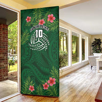 Custom Hawaii Volleyball Door Cover Kakau Abstract and Tropical Plants Green Color - Polynesian Pride