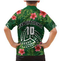 Custom Hawaii Volleyball Family Matching Mermaid Dress and Hawaiian Shirt Kakau Abstract and Tropical Plants Green Color - Polynesian Pride