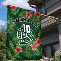 Custom Hawaii Volleyball Garden Flag Kakau Abstract and Tropical Plants Green Color - Polynesian Pride
